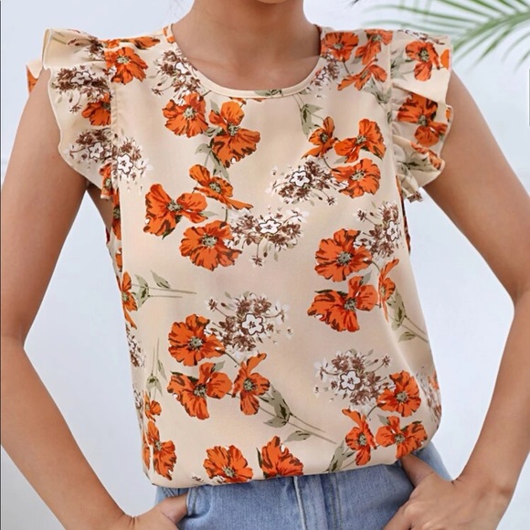 Boho Floral Print Butterfly Sleeve Top Blouse - Picture 3 of 5